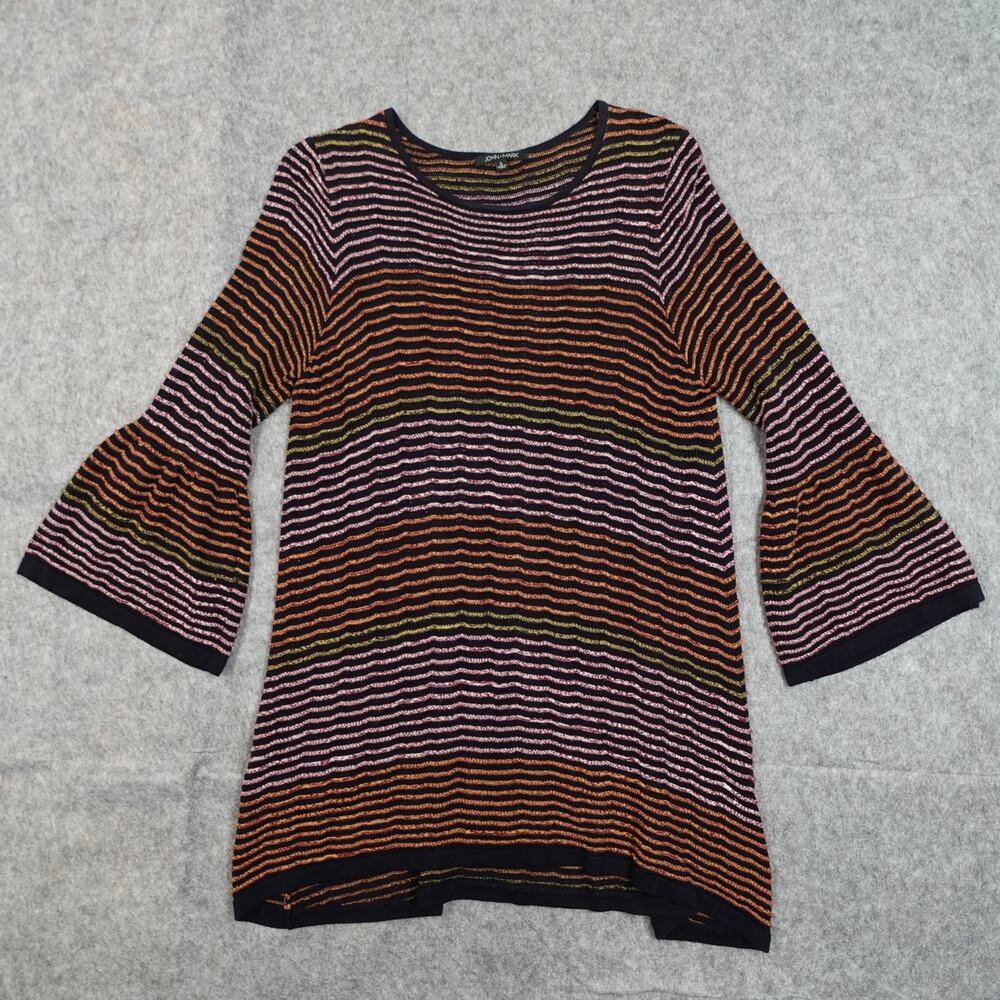 John‎ Mark Sweater Womens Large Knit Striped Textured Bell Sleeve Artsy Tunic